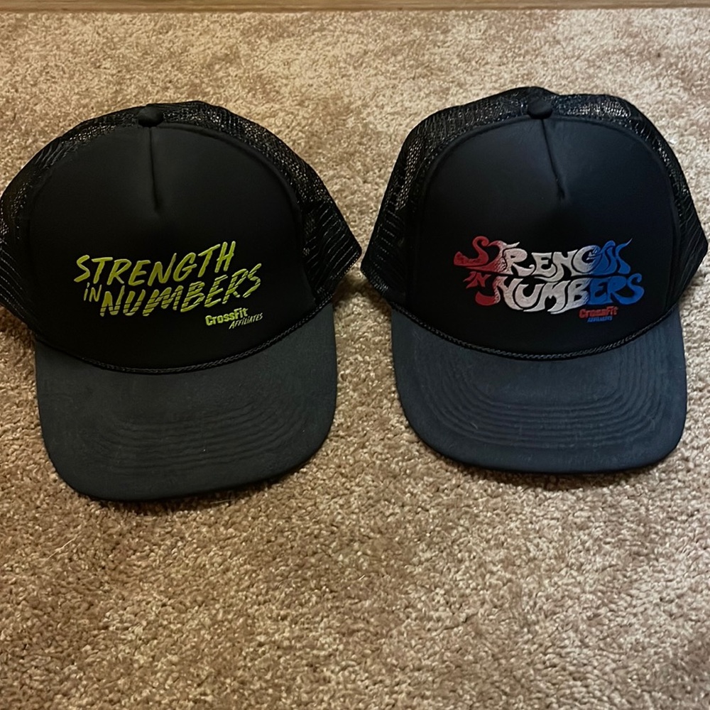 Pair of Strength In Numbers CrossFit hats
